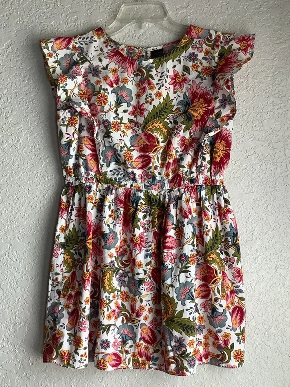 City Streets White Floral Dress with Pink, Green and Yellow Print - Picture 1 of 5